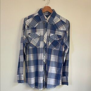 Wrangler Blue and White Plaid Men's Shirt